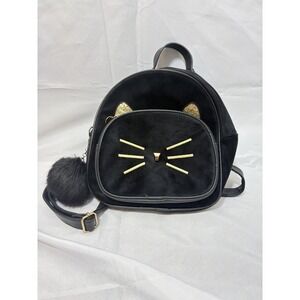 Girls Cat Face Soft Bag Purse Black and Gold Preppy School